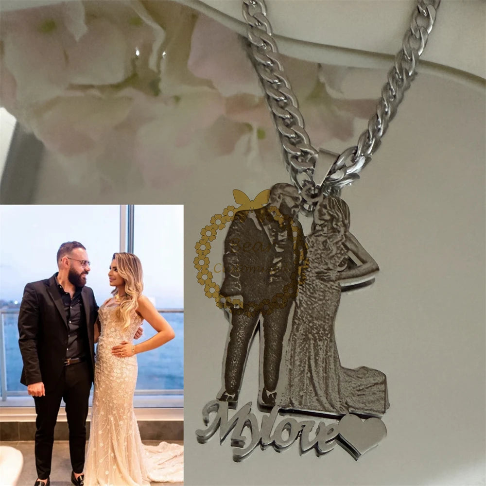 Custom Necklace Exclusive Bride-Groom Wedding Necklace: Handcrafted Portrait Style to Preserve Your Special Wedding Moments