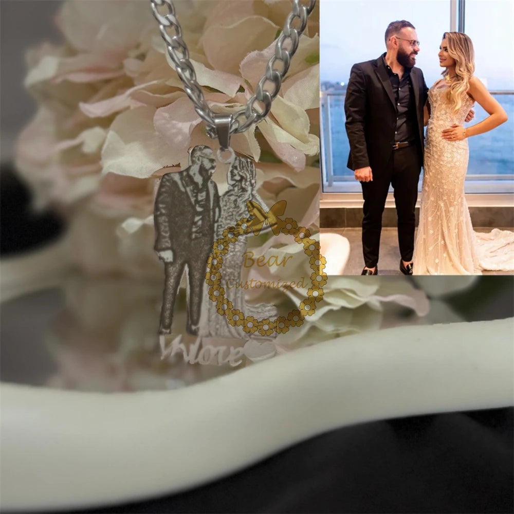 Custom Necklace Exclusive Bride-Groom Wedding Necklace: Handcrafted Portrait Style to Preserve Your Special Wedding Moments